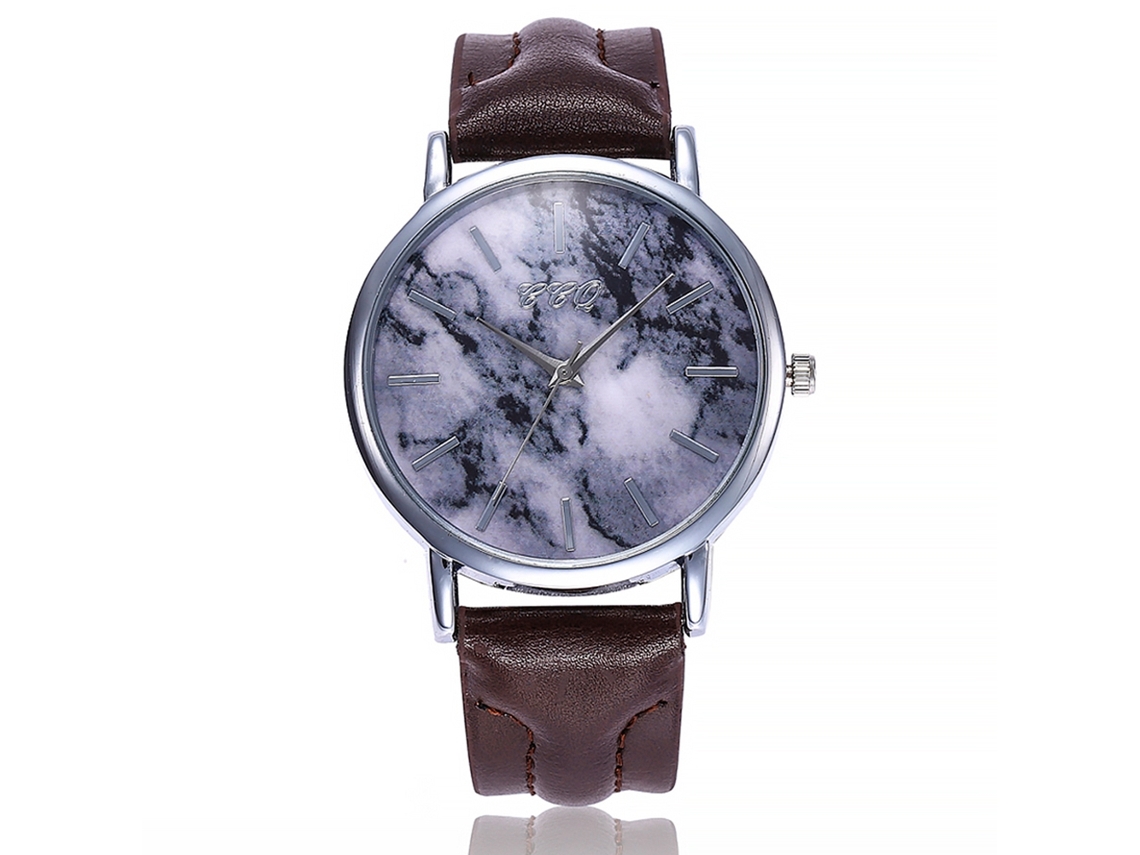Reloj De Pulsera De Cuarzo Unisex Con Correa De Cuero Pu Marbled Ccq (marrón)