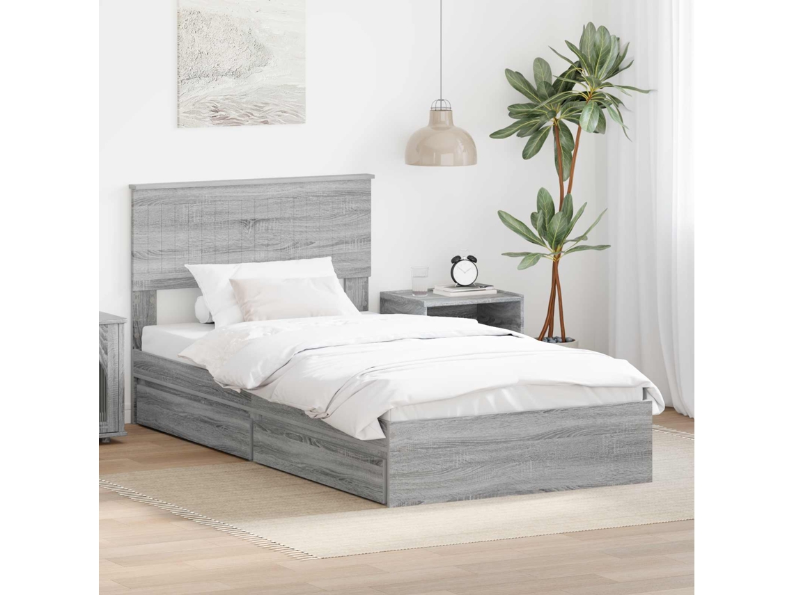 Cama com Armazenamento com Cabeceira Cinza Sonoma 100x200 cm MAISON EXCLUSIVE