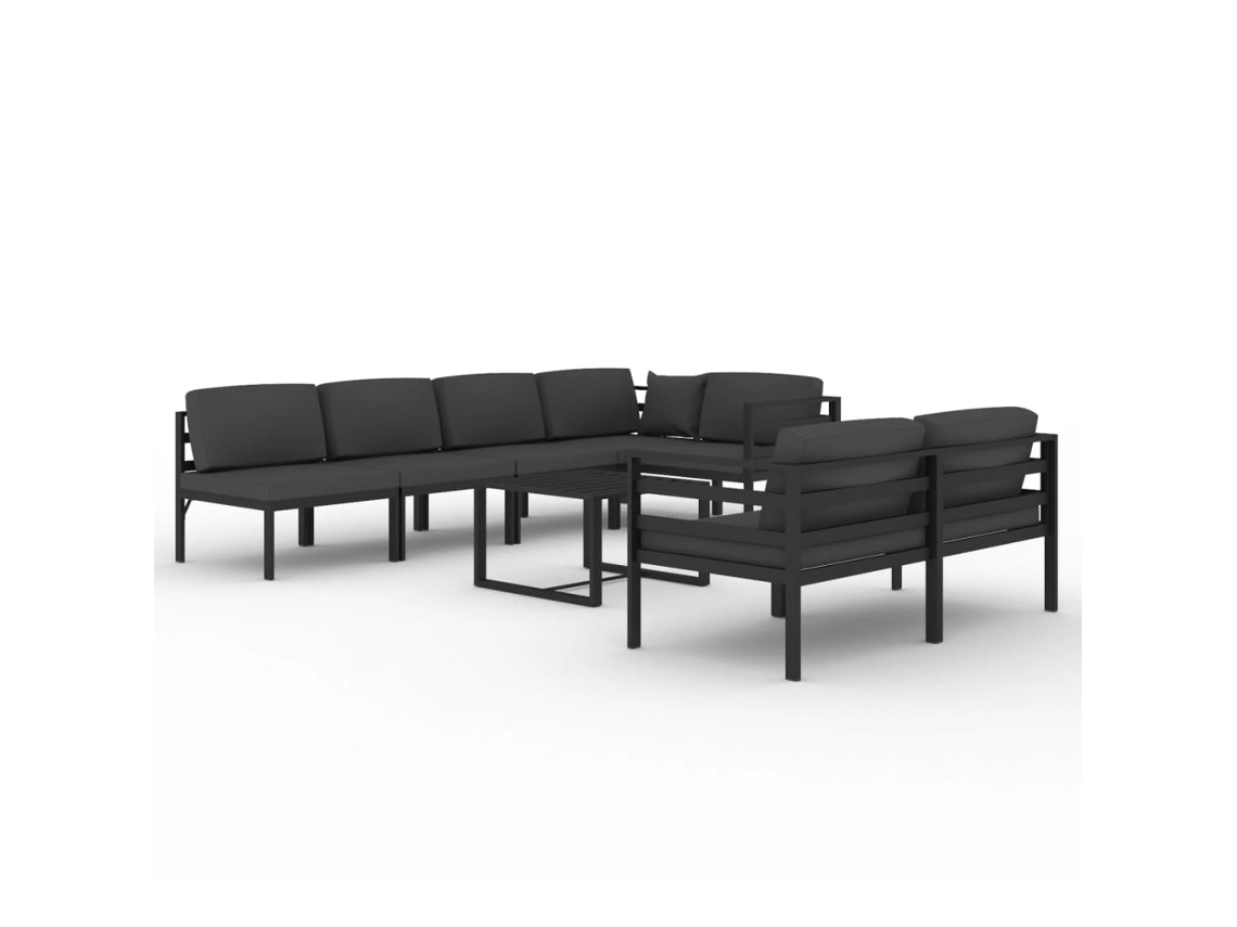 Conjunto 8 lounge jardim com almofadões VIDAXL alumínio antracite
