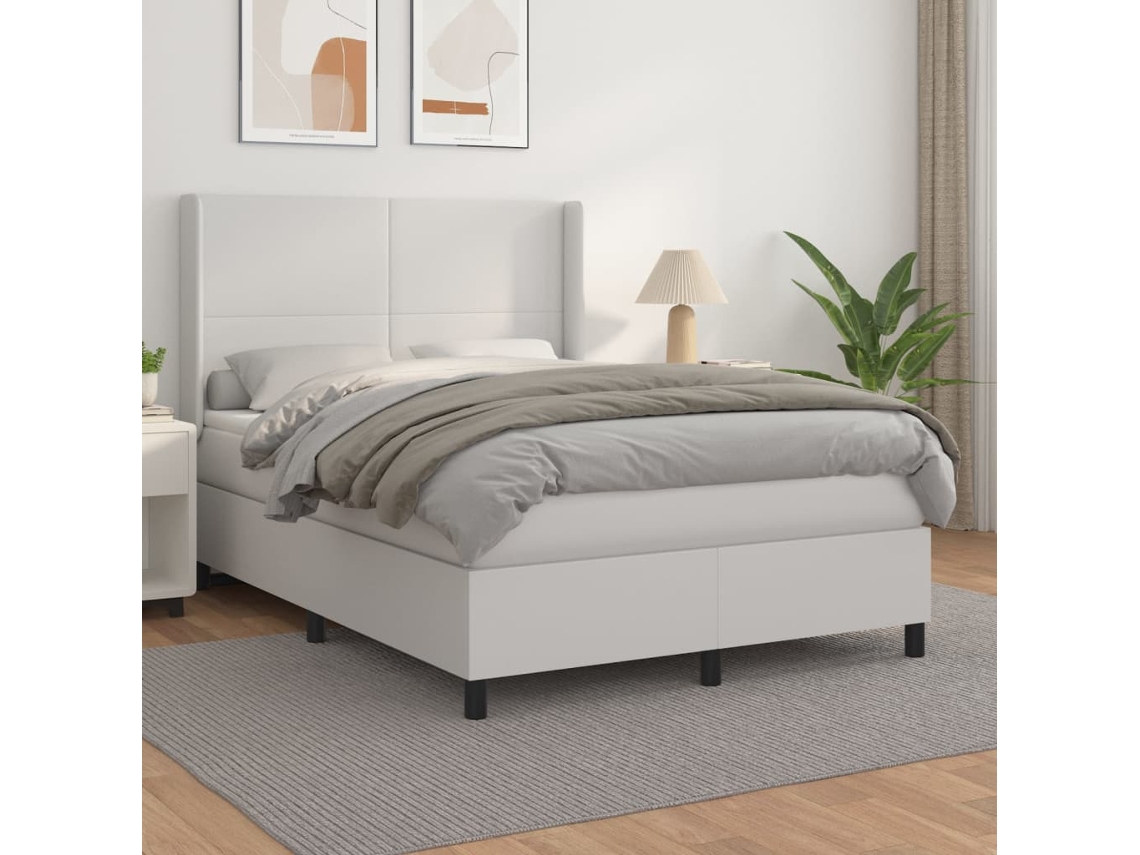 Vidaxl Cama com Molas/colchão 140x200 Cm Couro Artificial Branco