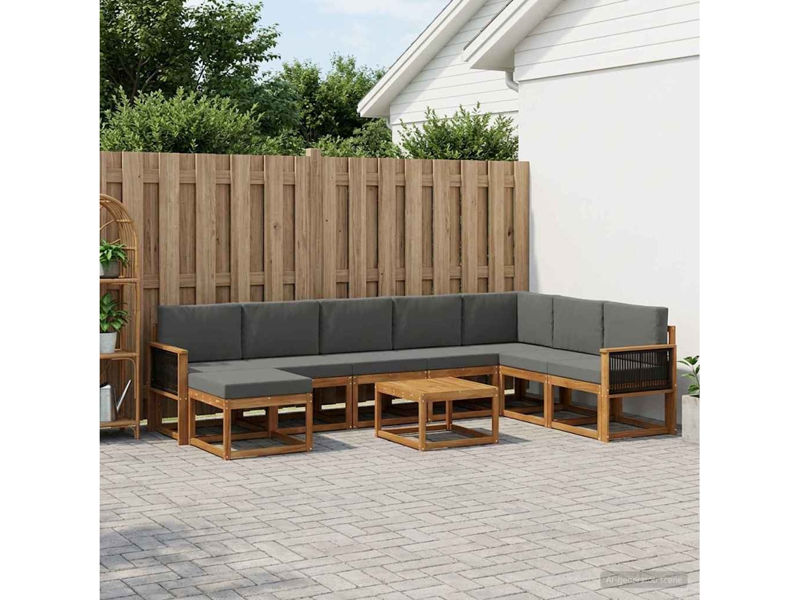 Vidaxl Conjunto De Sofás Para Exterior 9 Pcs Natural E Antracite