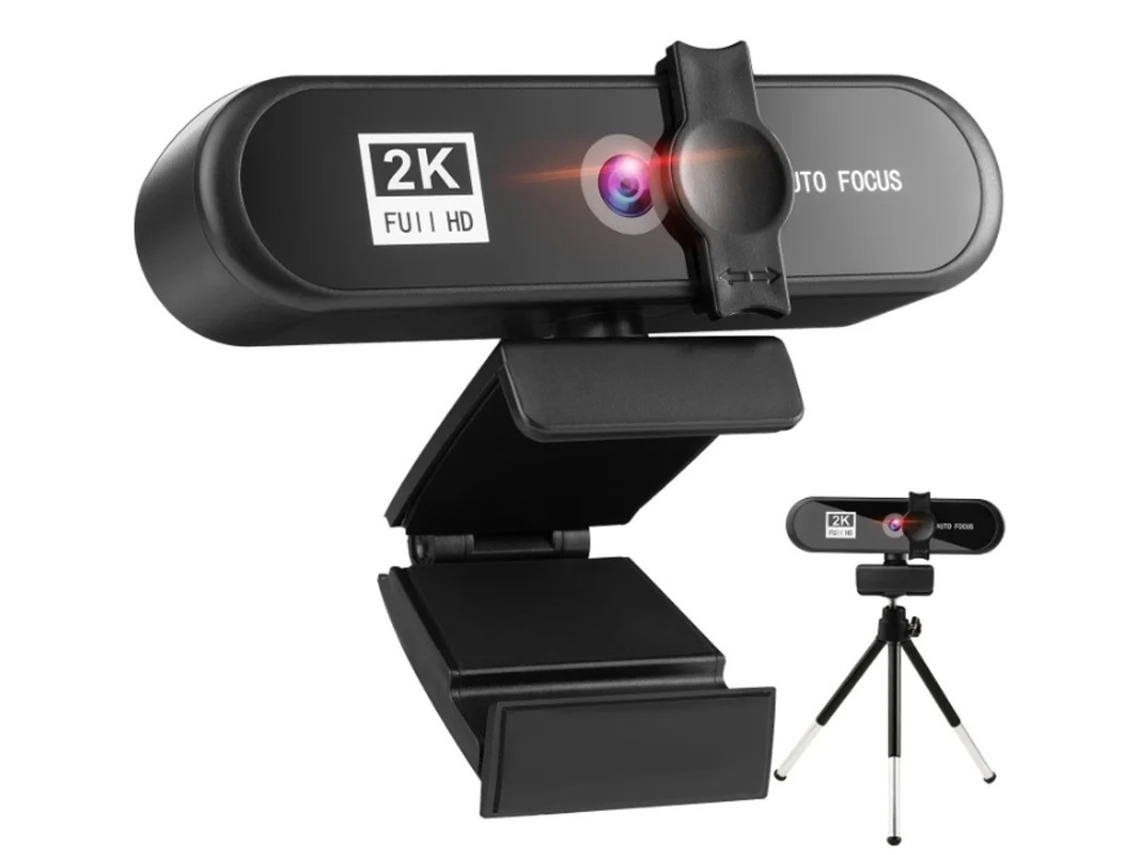Webcam 2k Com Microfone, Full Hd, Usb 2.0, Para Pc, Com Redução De Ruído, Preta.