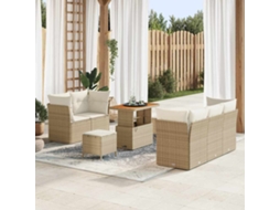 Vidaxl Conjunto De Sofá De Jardim 8 Unid. Bege Vime Pe