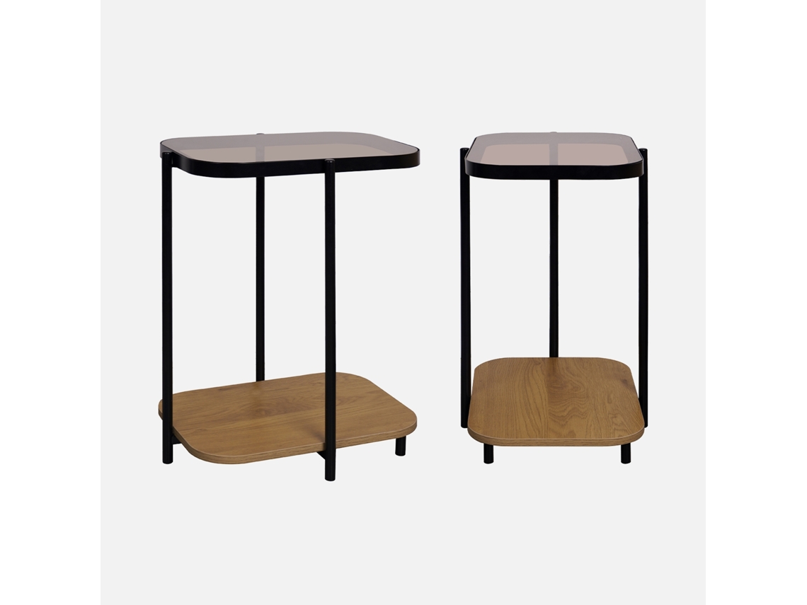 Mesa de Apoio para Sofá de Metal Preto Vintage Set de 2 Natural SWEEEK