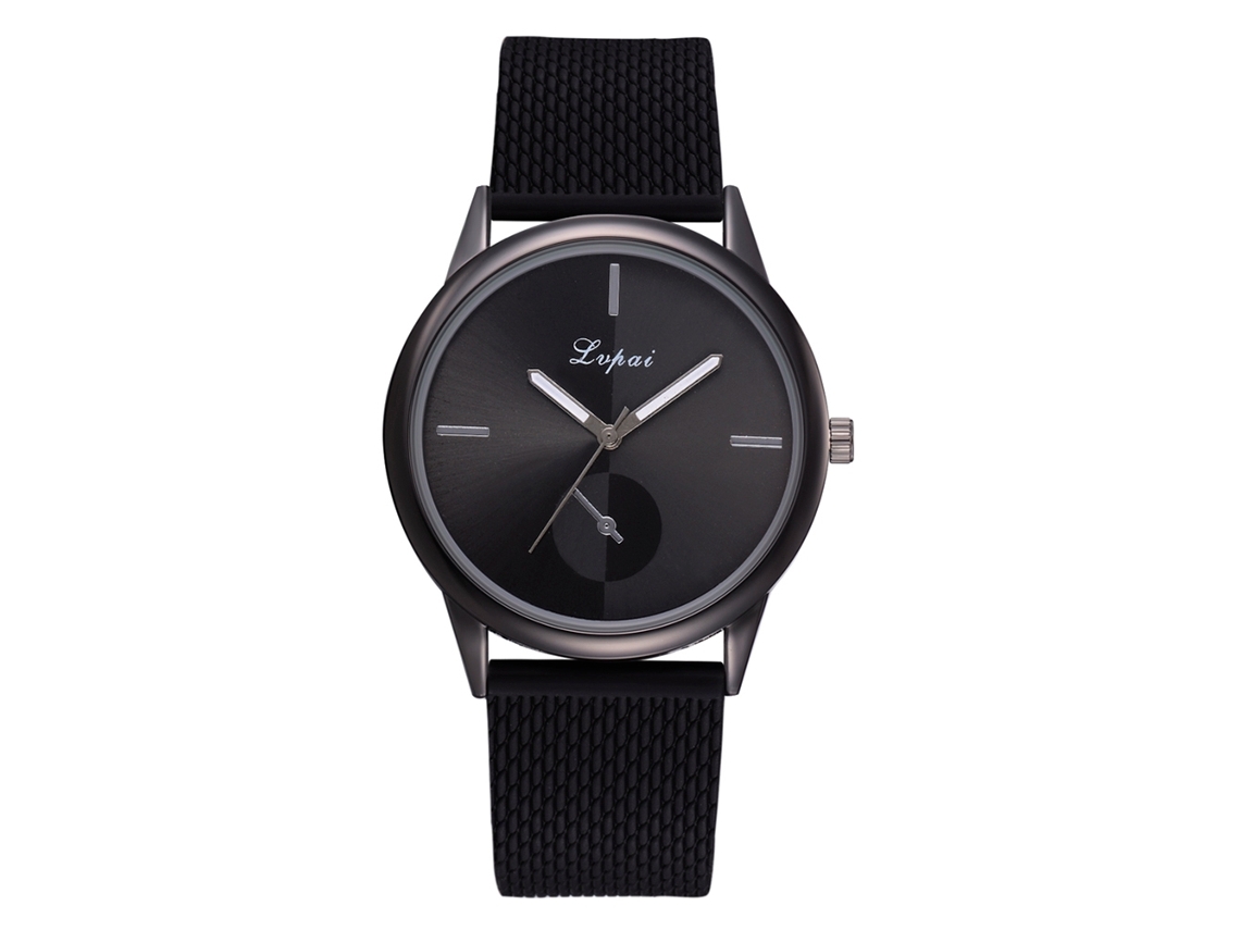 Relógio Feminino de Moda com Pulseira de Silicone Lvpai Mostrador Redondo Quartzo Preto