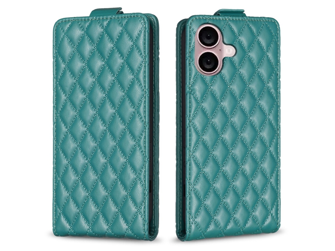 Capa Em Couro Pu Com Porta Cartões Para Apple Iphone 16 Plus - Verde