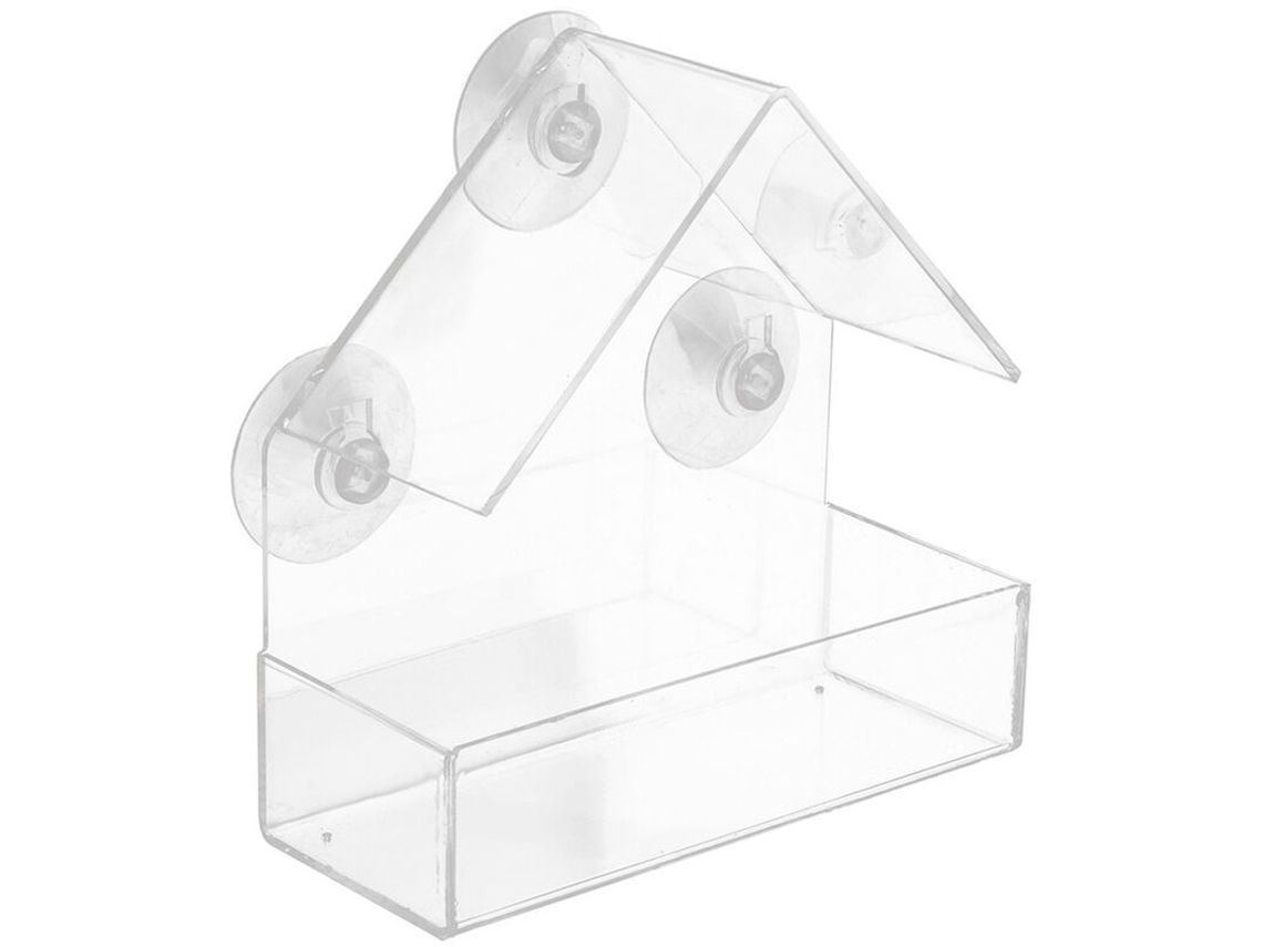 Casinha de Pássaros AQUAFORGE em Acrílico, Comedouro, Bandeja Expositora com Ventosa, 15x7x16 cm