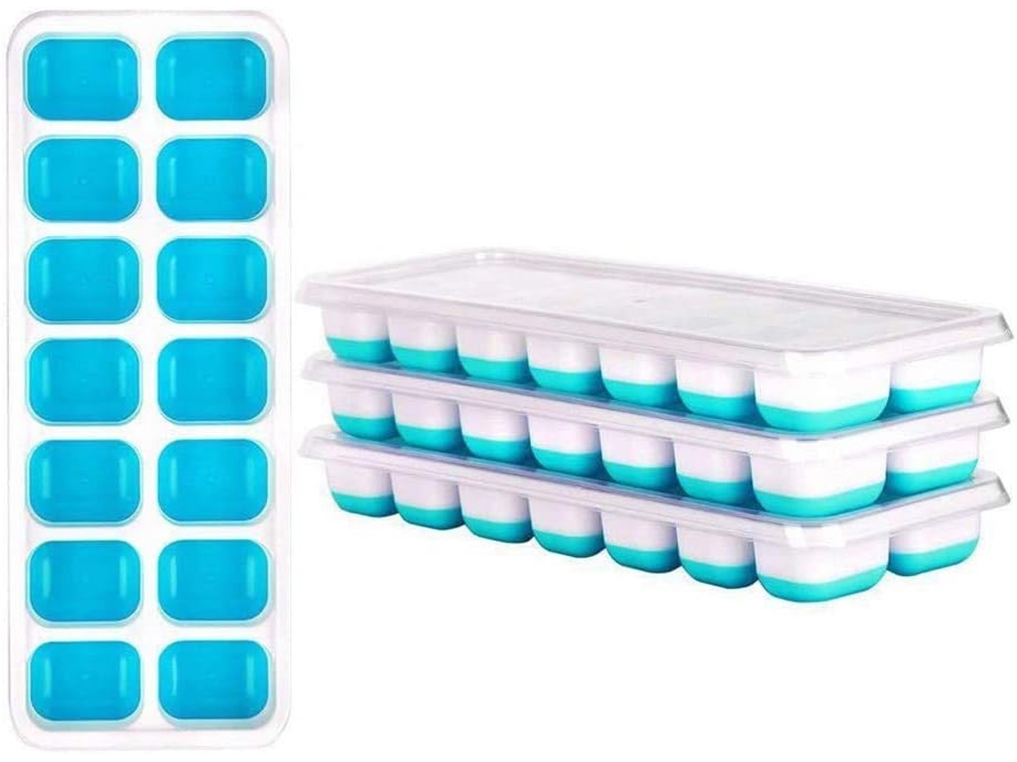 Forma De Gelo Silicone, Pacote Com 4 Bandejas Empilháveis​​ Com Tampas Removíveis À Prova De Derramamento