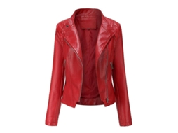 2026-chaqueta Corta De Cuero Pu Slim Fit Para Mujer Con Cremallera Asimétrica Y Bolsillos Laterales 2xl Rojo
