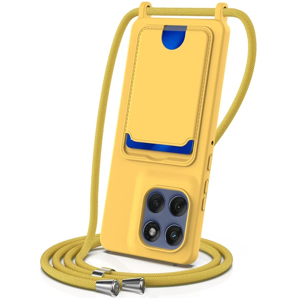(amarelo, Motorola Edge 60 Neo) Capa Para Celular Com Alça Transversal – Silicone, Com Porta-cartão, Proteção Contra Quedas
