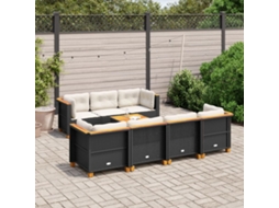 Vidaxl 8 Pcs Conjunto Sofás De Jardim Com Almofadões Vime Pe Preto