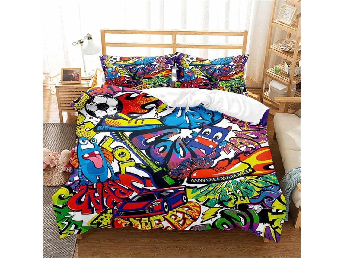 Capa de Edredom com Grafite Abstrato para Cam em Microfibra Fronha 135x200cm