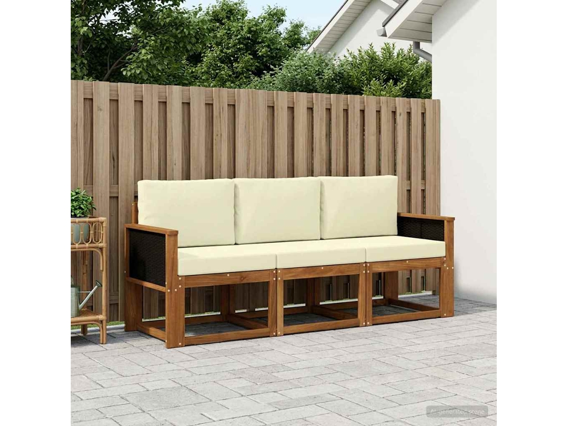 Vidaxl Conjunto De Sofás Para Exterior 3 Pcs Natural E Creme