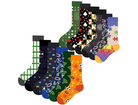 Lote de 12 pares de meias altas com desenhos, jogos e tecnologia, tamanho único 37-44 Mac Been