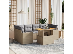 Vidaxl 7 Pcs Conjunto De Sofás P/ Jardim Com Almofadões Vime Pe Bege