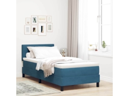 Vidaxl Cama Box Spring Led Azul Escuro 90 X 190 Cm Veludo
