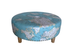 Mdf Taburete e Mapa Do Mundo de Mdf e Pvc 33X80X80Cm Azul