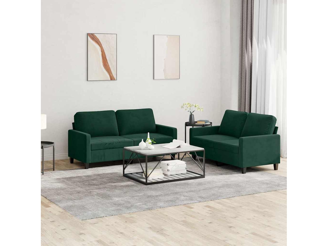Vidaxl 2 Pcs Conjunto De Sofás Com Almofadões Veludo Verde-escuro