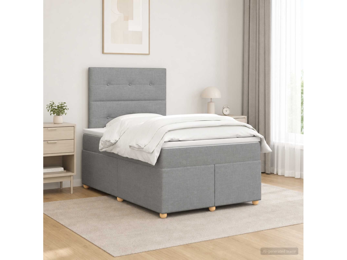 Vidaxl Cama Box Spring Com Colchão Cinzento-claro 120 X 190 Cm Tecido