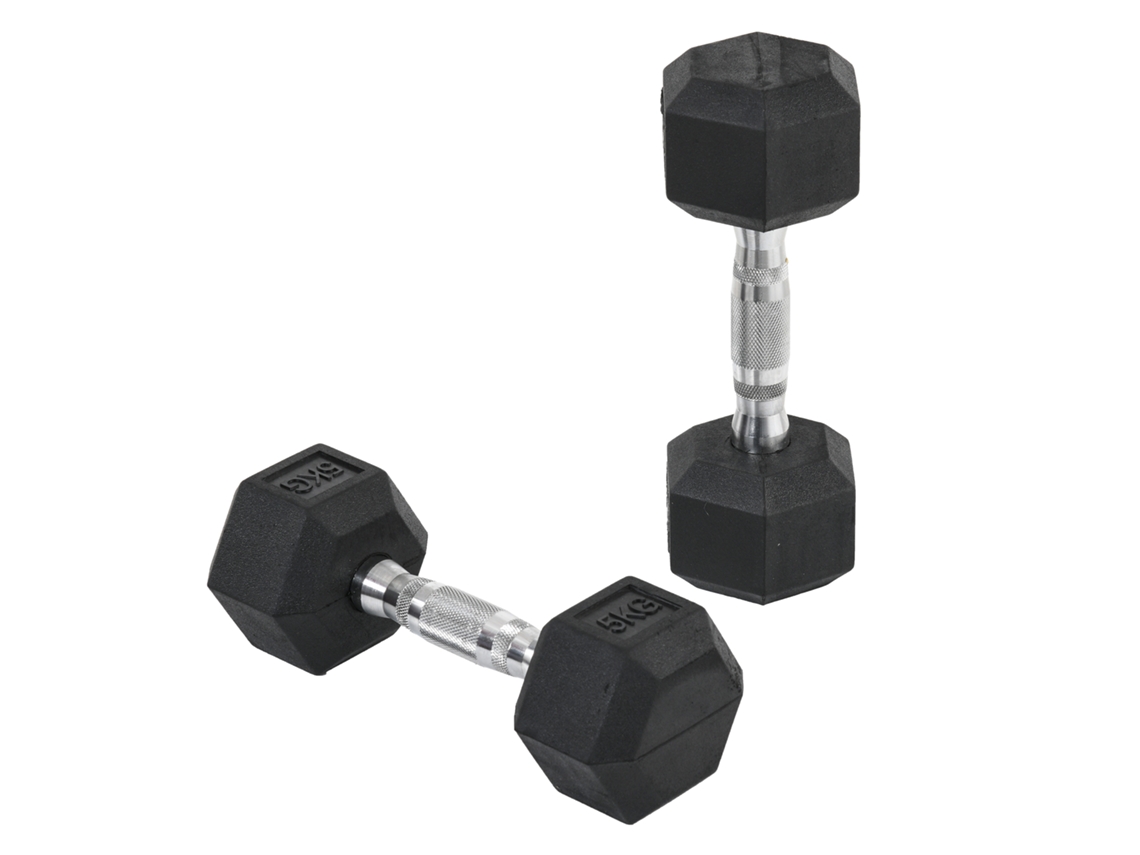 Kit Hexágonos 2x5 Kg, Halteres com Barras Conectadoras e Acessórios