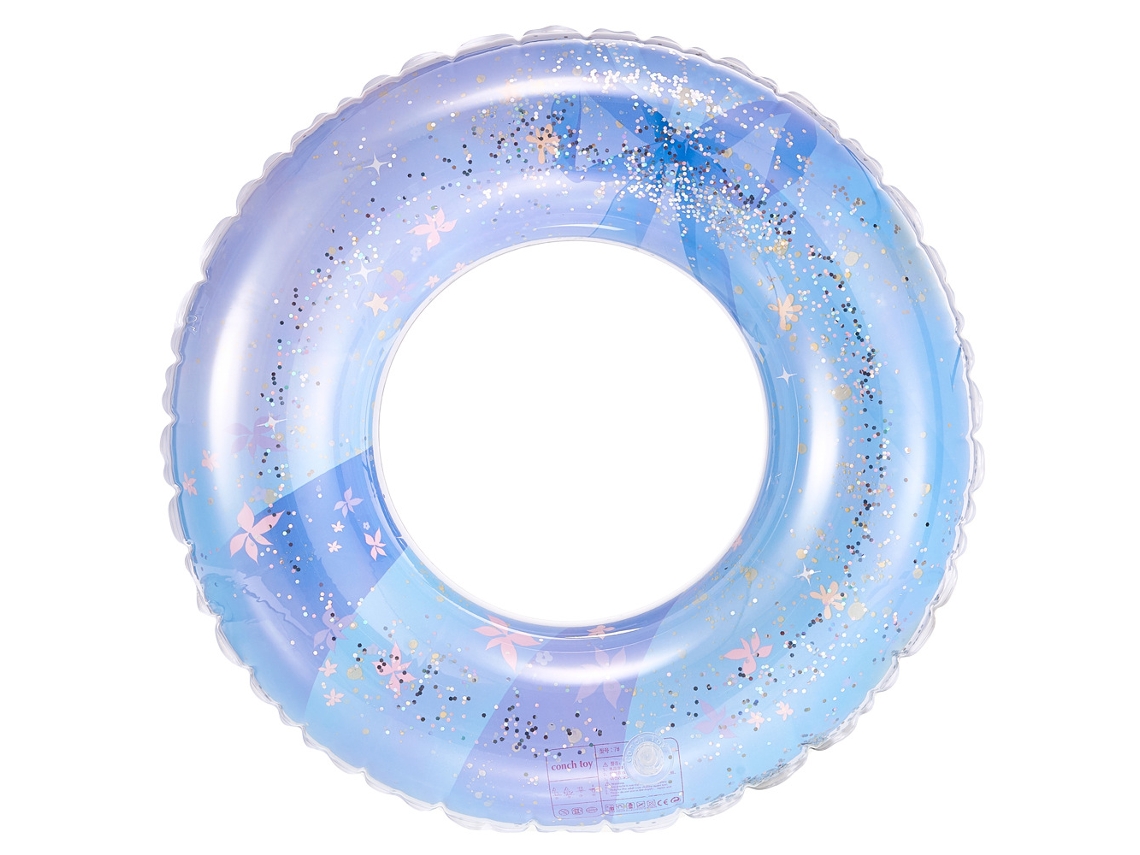 Boia Inflável Infantil Para Piscina, Boia De Piscina Inflável Retrô Listrada Em Pvc Com Laço Azul De Lantejoulas.