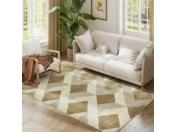 Tapete Para Sala De Estar 170x120 Cm, Pelo Curto, Lavável À Máquina, Estilo Moderno, Creme E Marrom Claro