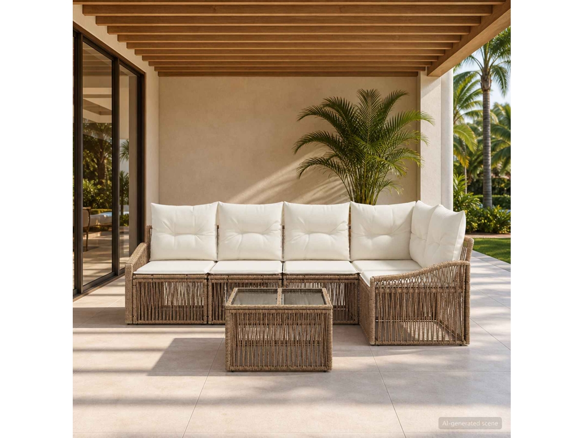 Vidaxl Conjunto De Sofá De Jardim 6 Unid. Bege Vime Pe