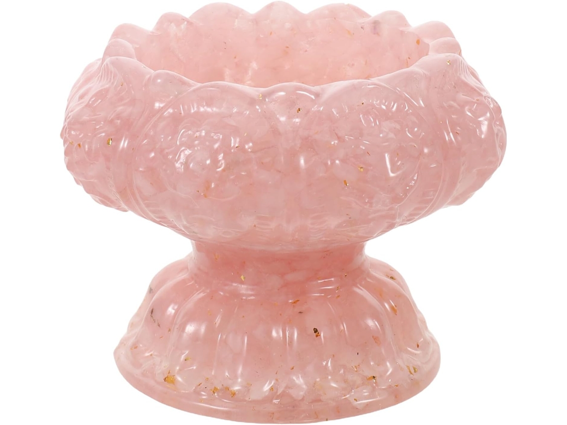 Tigela Decorativa Em Cristal Rosa Em Formato De Flor De Lótus Com Suporte E Compartimentos Para Joias.