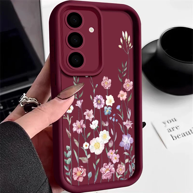 (bordô) Capa De Celular Samsung S24 Fe Em Tpu Com Estampa De Flor Delicada