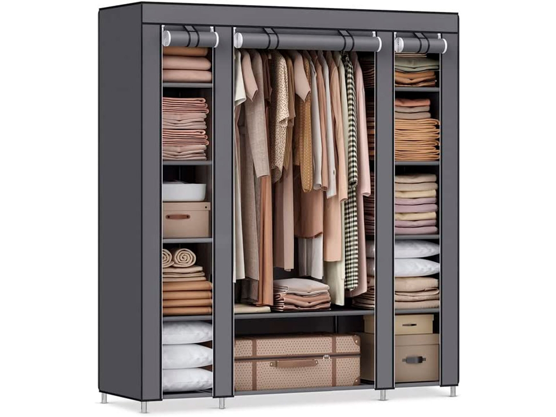 Armário Roupa Tecodp Home Portas NYANA ABS Tecido Cinzento (170x150x45)
