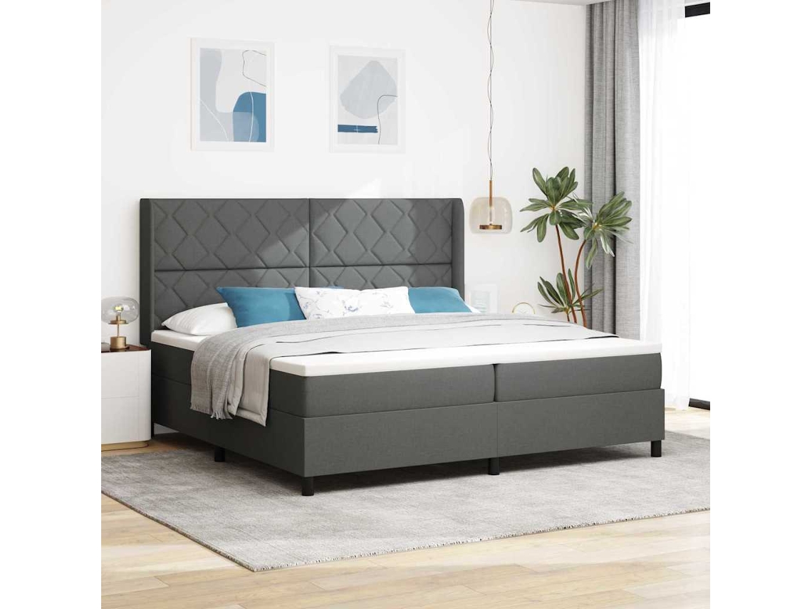 Vidaxl Cama Box Com Almofada Manual Cinza Escuro 200 X 200 Cm Tecido