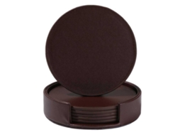 Conjunto de 6 Porta copos Marrons em Couro Pu com Suport AQUAFORGE