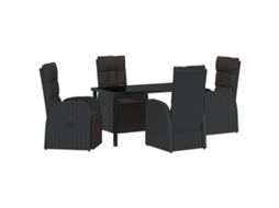 Conjunto 5 Conjunto De Jantar Para Jardim Vidaxl Preto Vime Pe (140 X 70 X 73 Cm)