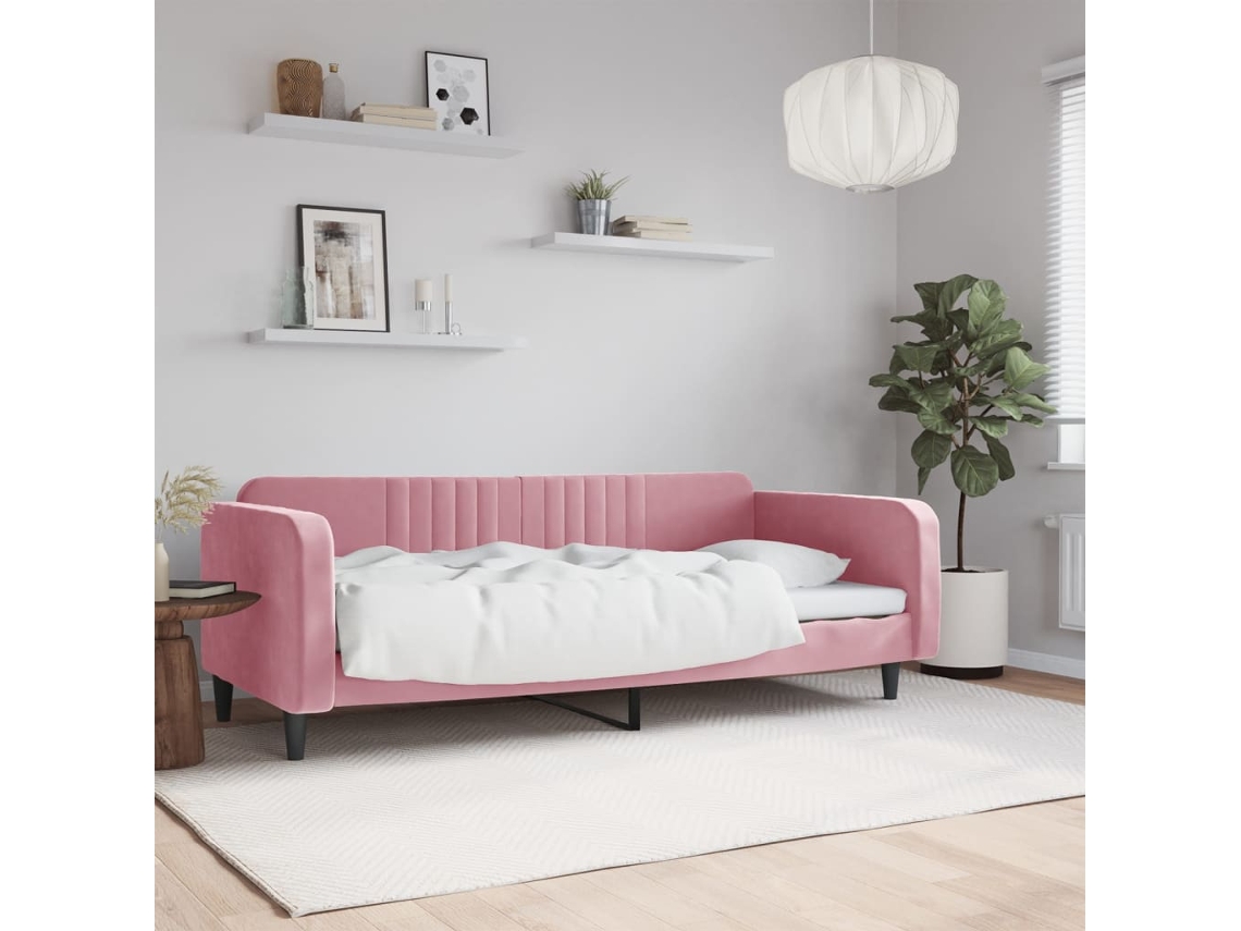 Vidaxl Sofá-cama 100x200 Cm Veludo Rosa