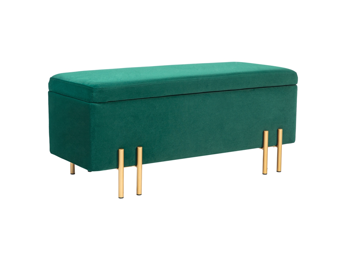 Banco, Banco Esfado Com Espaço de Armazenamento, Metal, Madeira De Borracha, Espuma, 100 x 40 x 42 Cm, Verde Hm