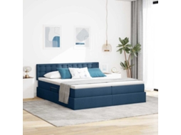 Vidaxl Cama De Armazenamento Led Com Colchão Azul 180 X 200 Cm Tecido