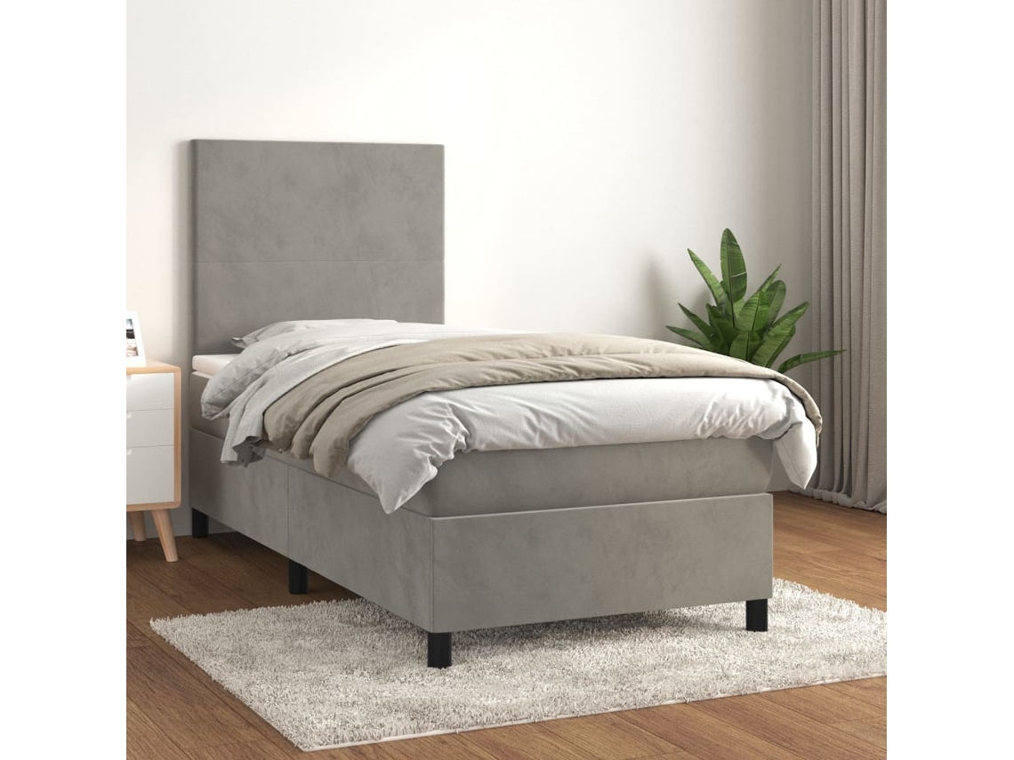 Vidaxl Cama Com Molas/colchão 90x200 Cm Veludo Cinza-claro