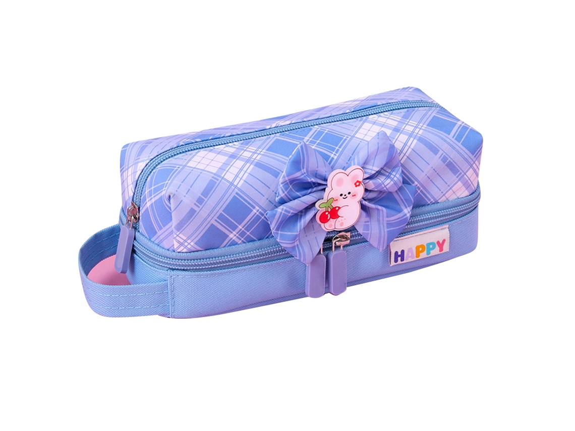 Estuche De Lápices Grande Capacidad Con Capas Y Moño Para Niñas Escolar Oxford Cloth Azul