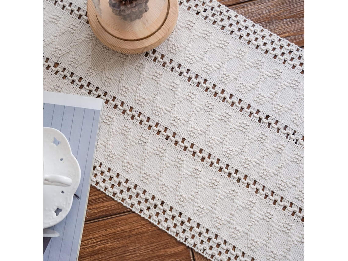 Toalha De Mesa Boho Bege Com Borlas De Juta, Toalha De Mesa De Algodão Tecida À Mão Para Mesa De Cozinha Boêmia (30x180 Cm)