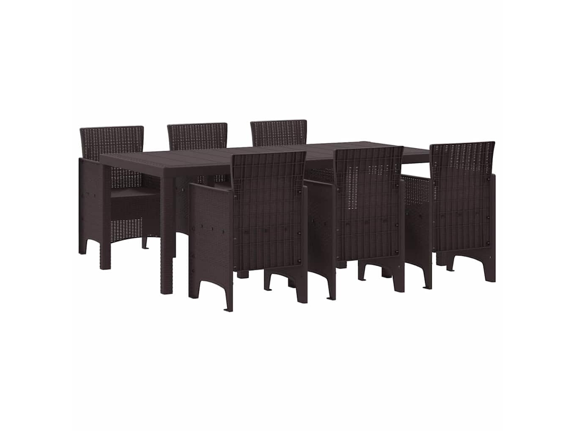 Conjunto 7 Jantar Ao Ar Livre Vidaxl Castanho Polipropileno (200 X 100 X 73 Cm)
