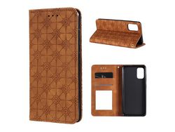 Capa Impressão Padrão de Flor Auto-Absorvido com Suporte e Suporte de Cartão Marrom para Samsung Galaxy A41 Global Version