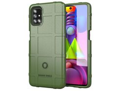 Capa e Tpu Textura de Grade Quadrada Robusta com Impressão Digital Lateral Verde para Samsung Galaxy M51