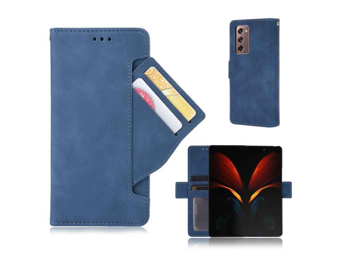 Capa com Suporte e Slots para Vários Cartões Azul para Samsung Galaxy Z Fold2 5G