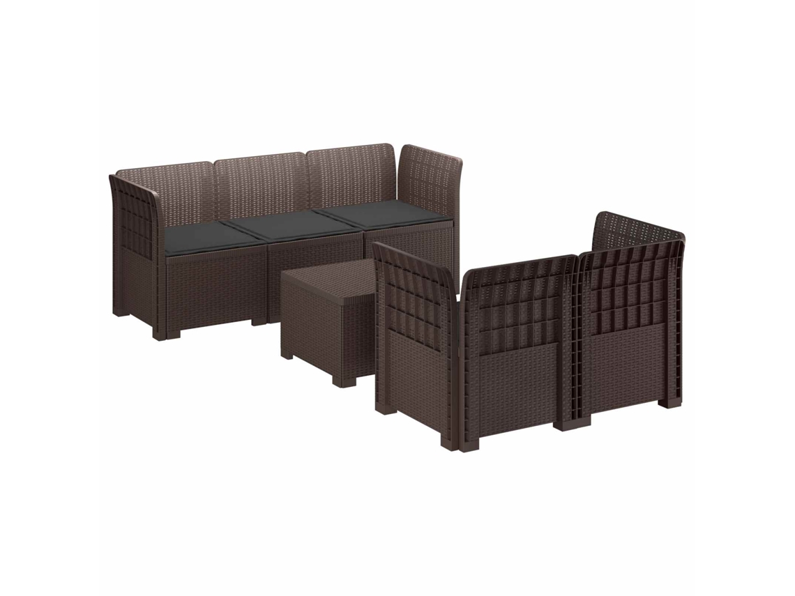 Vidaxl Sofá De Jardim De 5 Pessoas Com Almofadas Visual De Rattan Pp