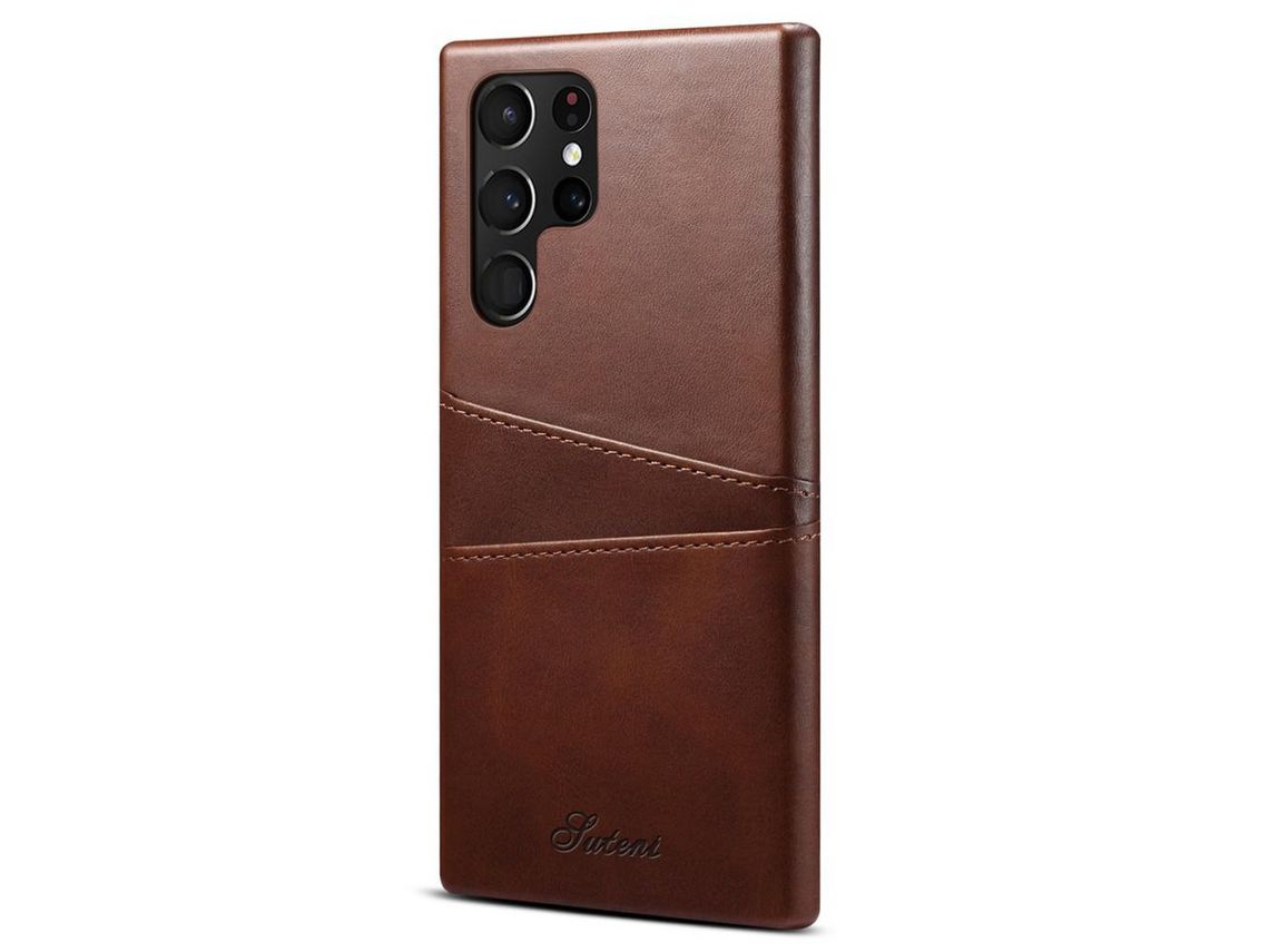 Capa + Suteni com Slots de Cartão Marrom para Samsung Galaxy S22 Ultra 5G