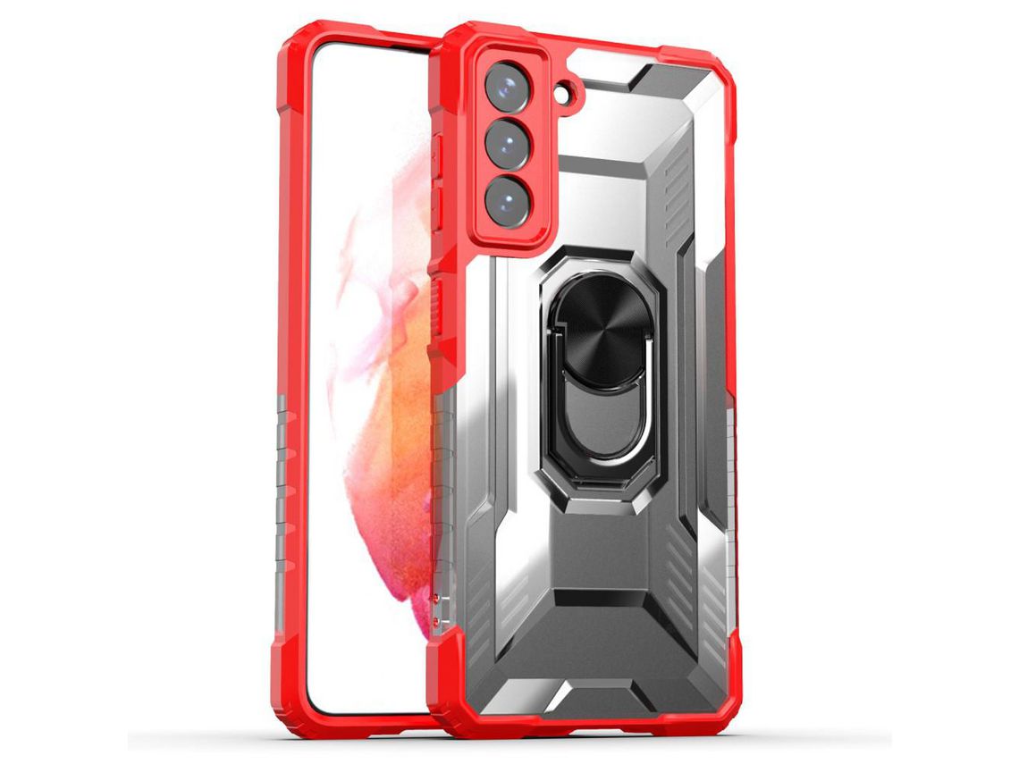 Capa para Samsung Galaxy S21 5G(TPU e PU - Vermelho)