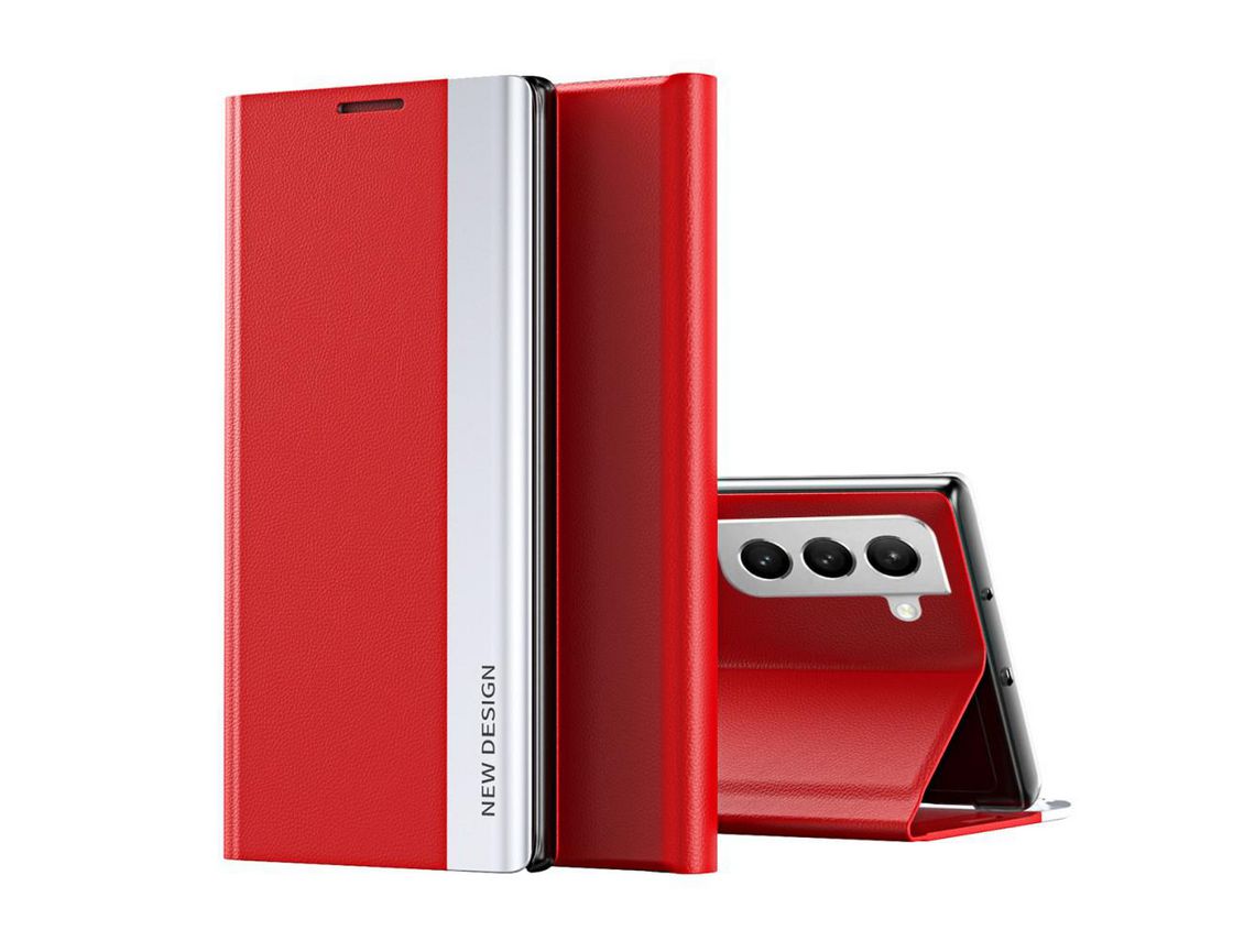 Capa para Samsung Galaxy S22(TPU e PU - Vermelho)