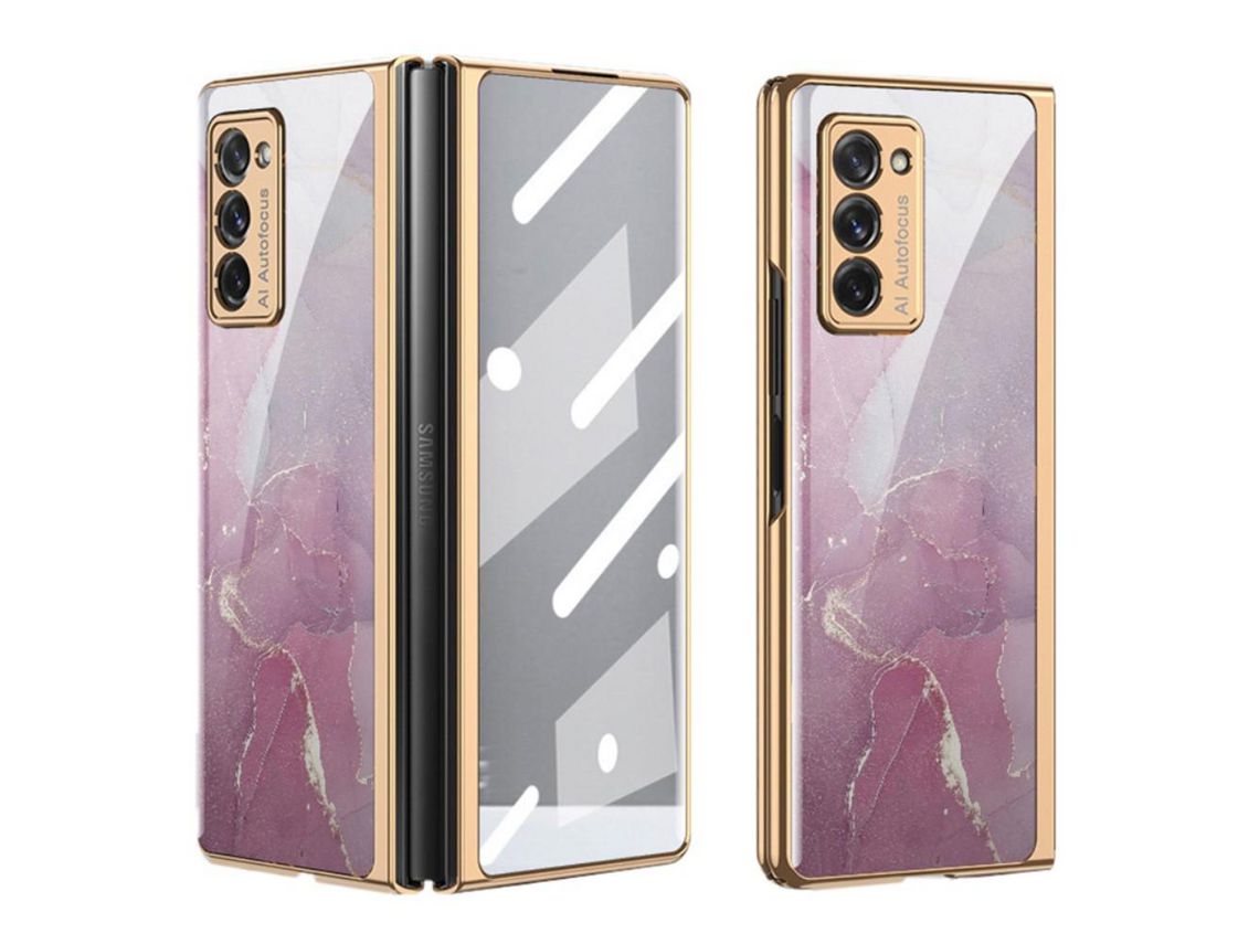 Capa para Samsung Galaxy Z Fold2 5G/W21(TPU e PU - Rosa)