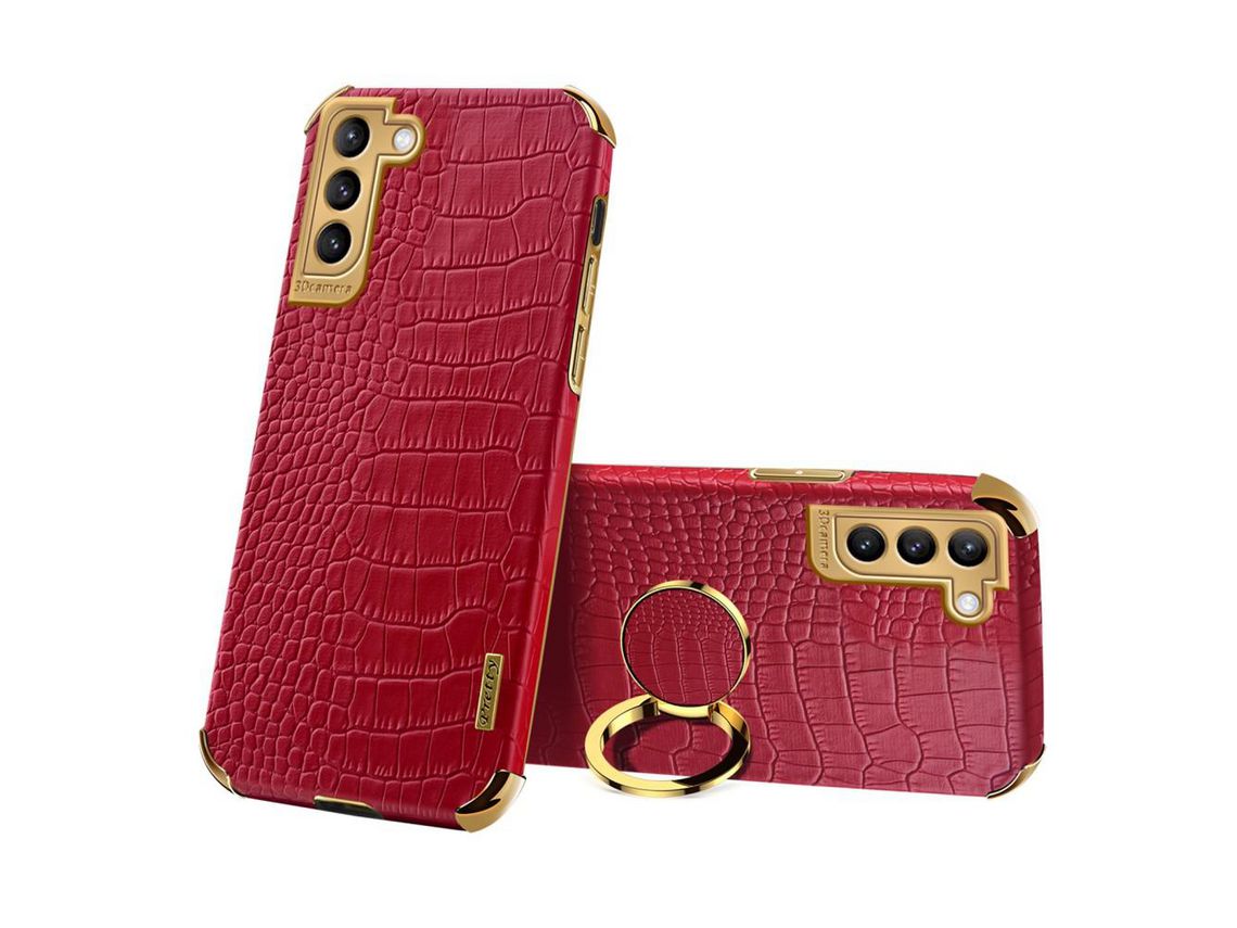 Capa para Samsung Galaxy S21 Fe 5G(TPU e PU - Vermelho)