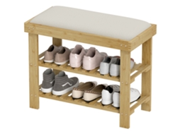 Banco Sapateira Bambu 2 Níveis (almofada Creme, 60x29x49 Cm)